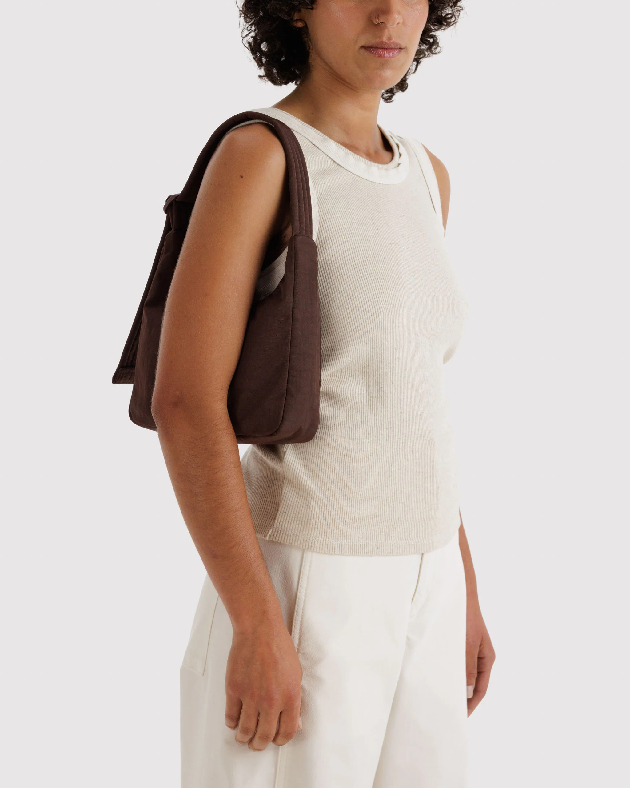 Mini Nylon Shoulder Bag - Coffee - Image 2