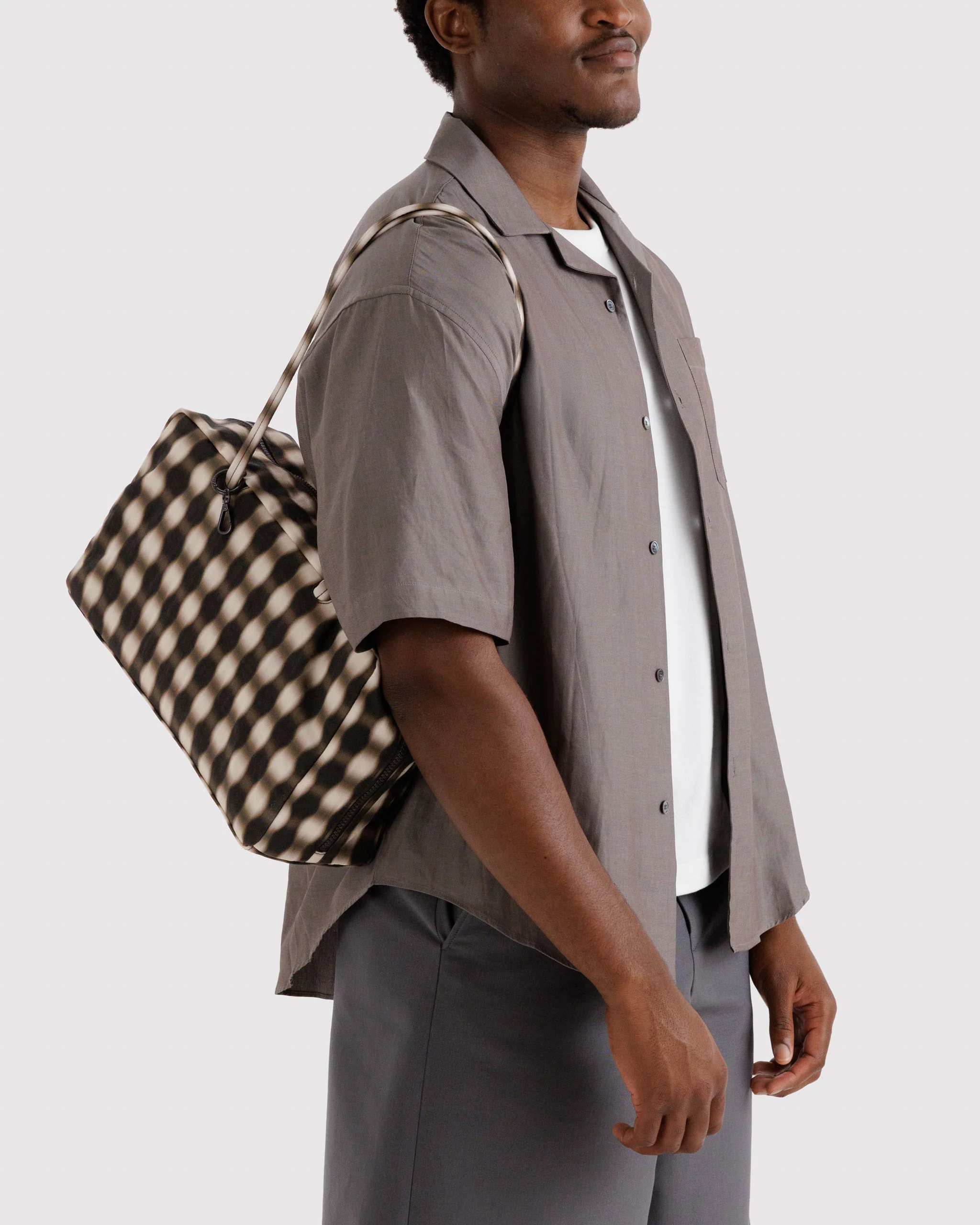 Nylon Bowler Bags - Blurred Brown Gingham - Image 6