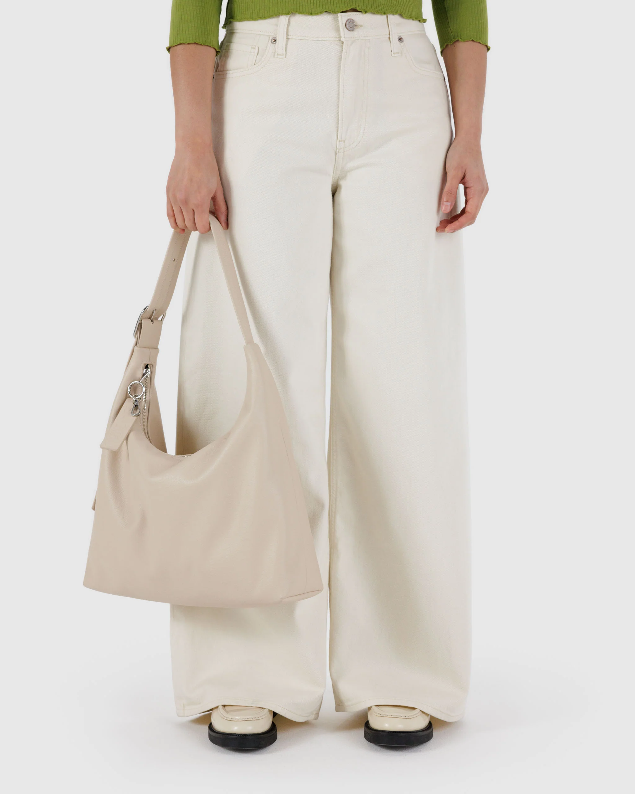 Recycled Leather Shoulder Bag - Stone - Image 2