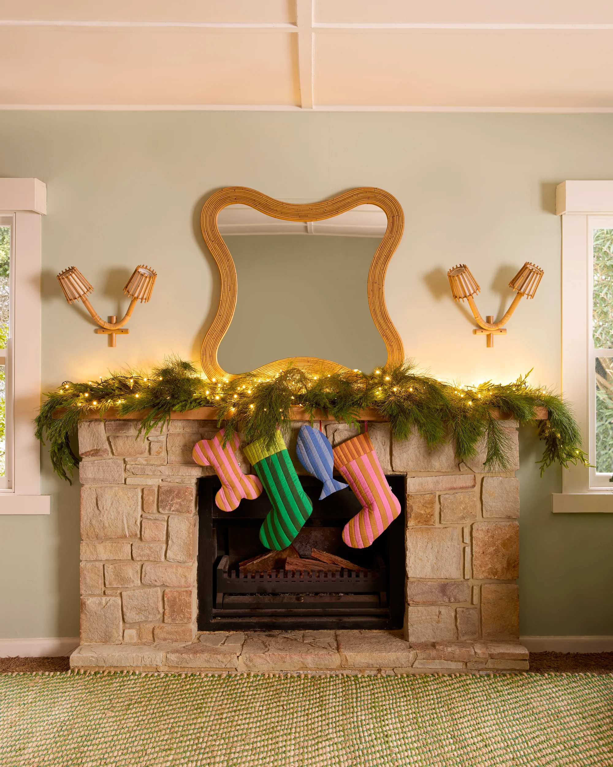 Christmas Stocking - Tan & Pink Stripe - Image 2