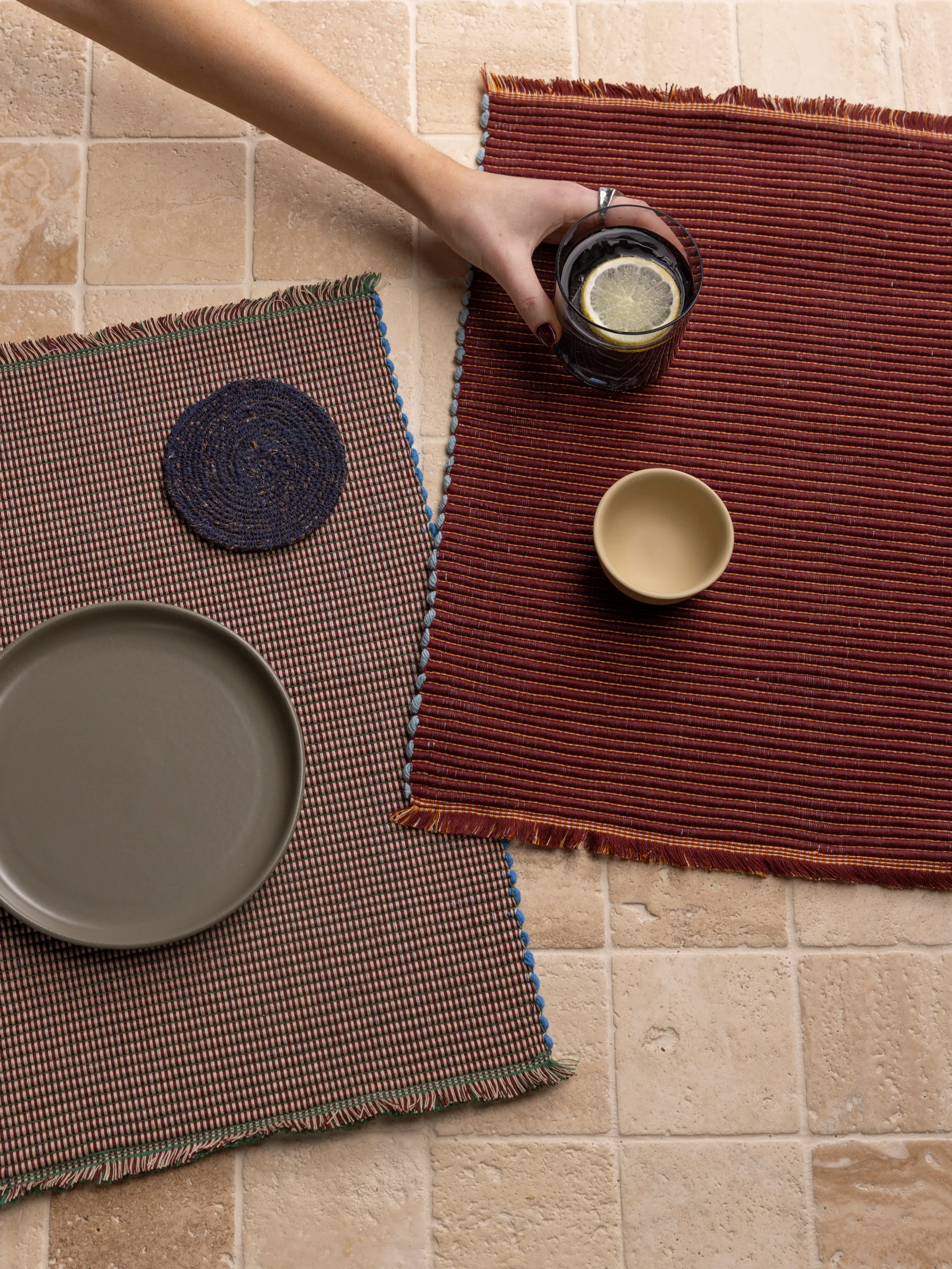 Albers Striped Placemat - Saffron & Merlot - Image 3