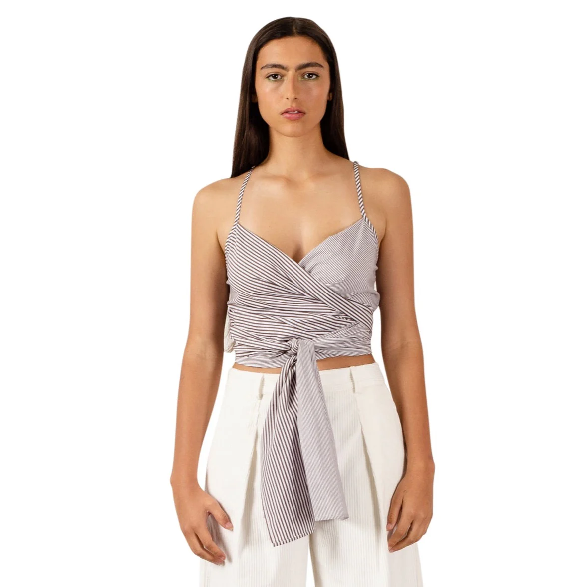 Dalton Wrap Top - Brown Stripes