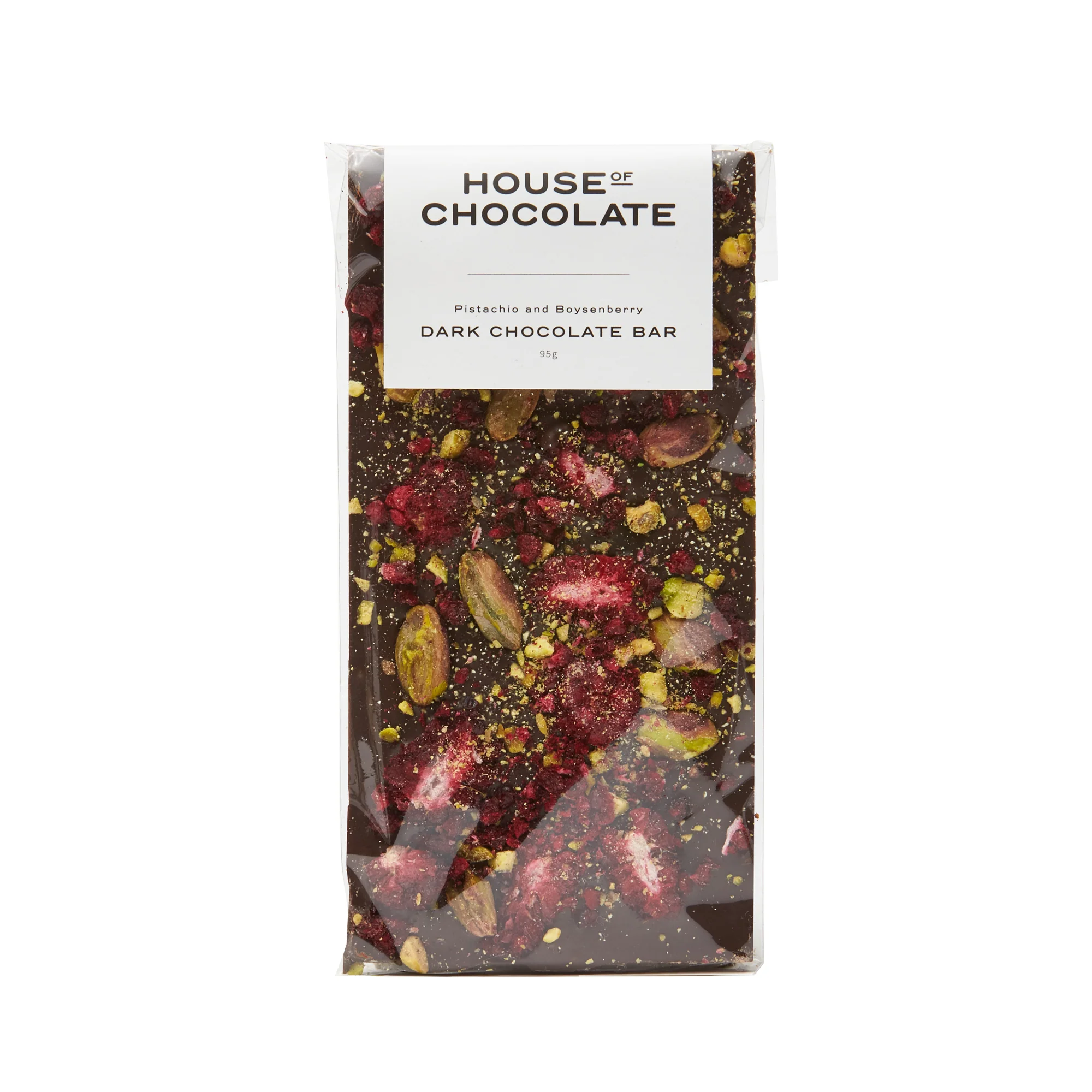Pistachio and Boysenberry Dark Chocolate Bar