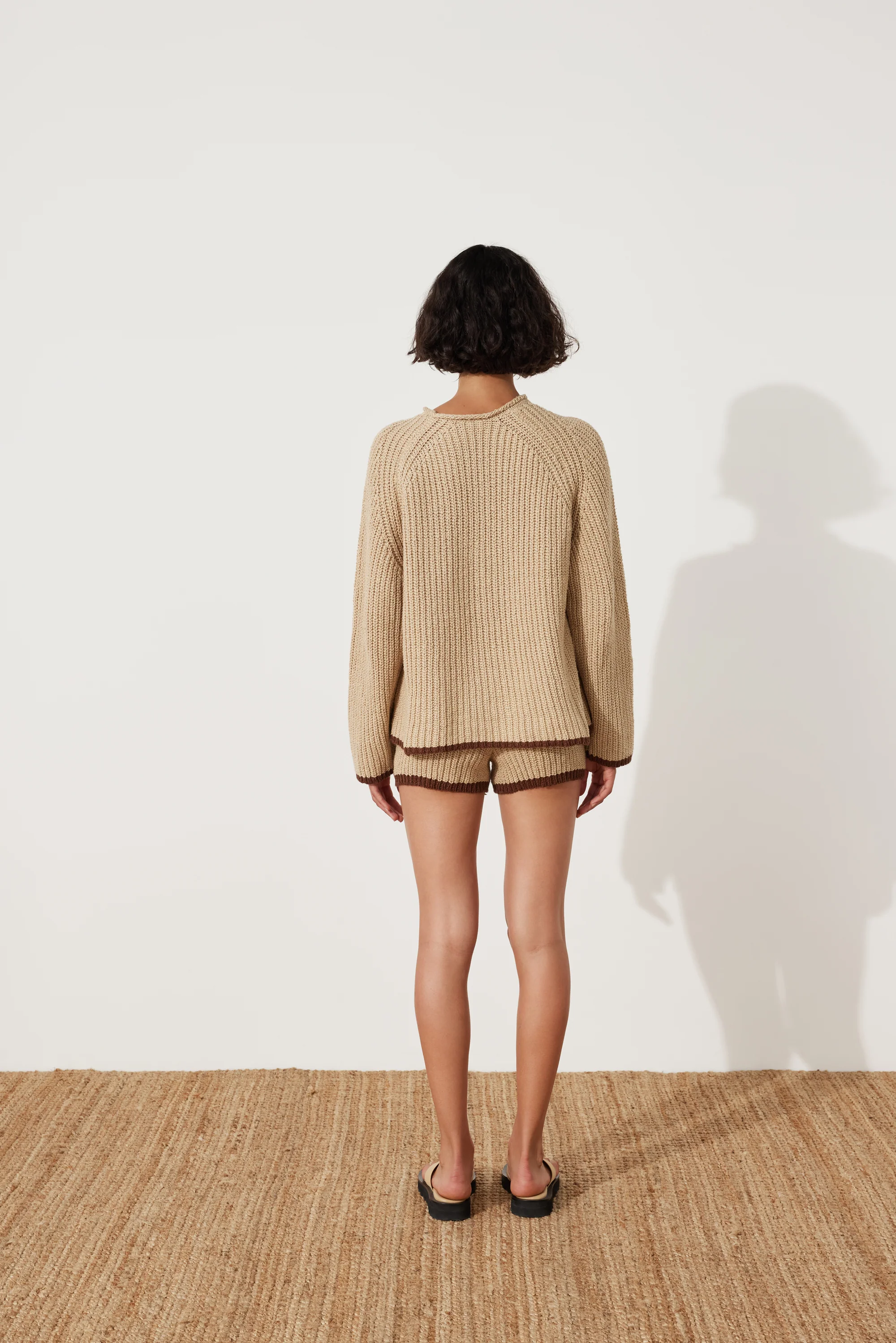 Sand Contrast Rib Knit Shorts - Image 5