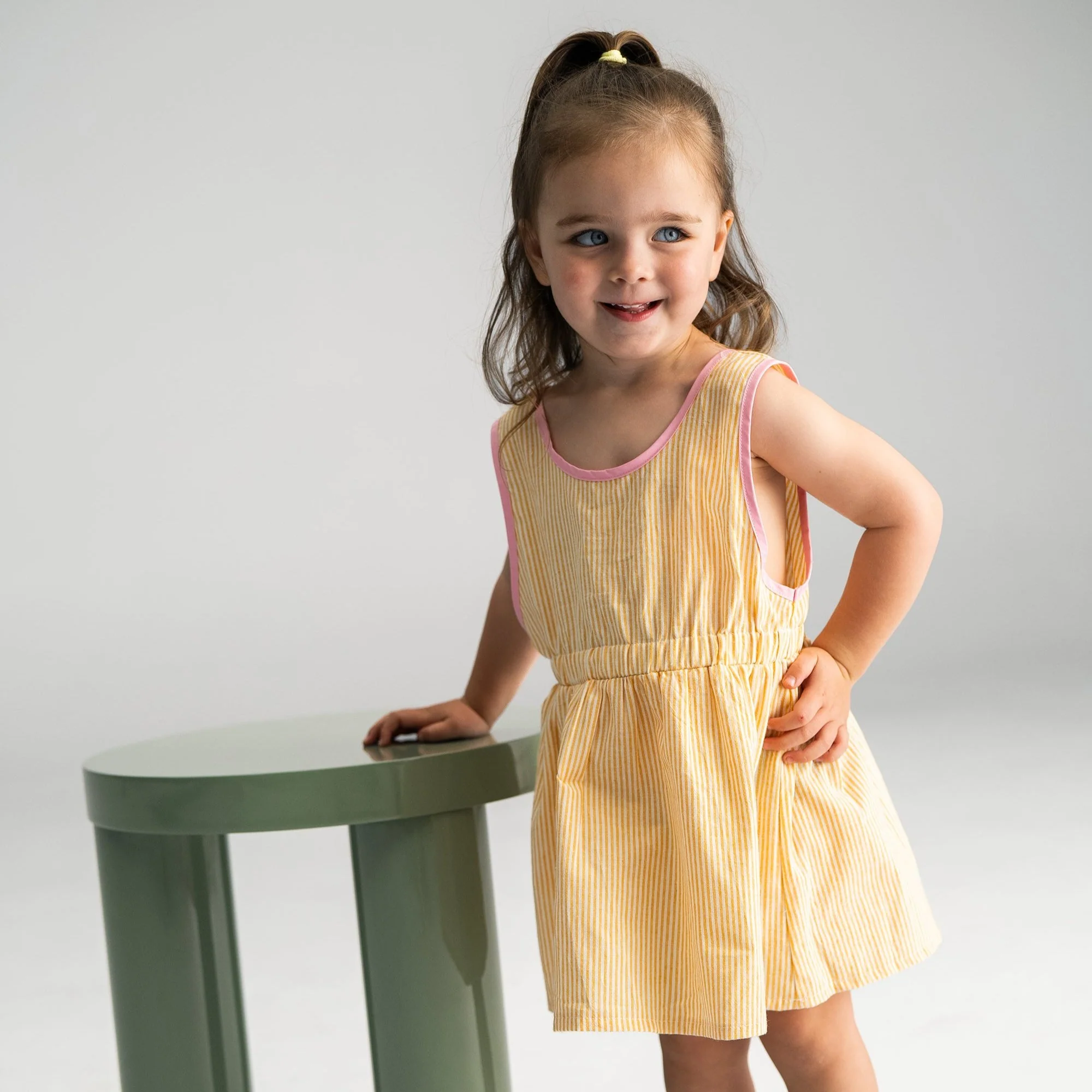 Stripe Pinafore Dress - Yellow - Image 2