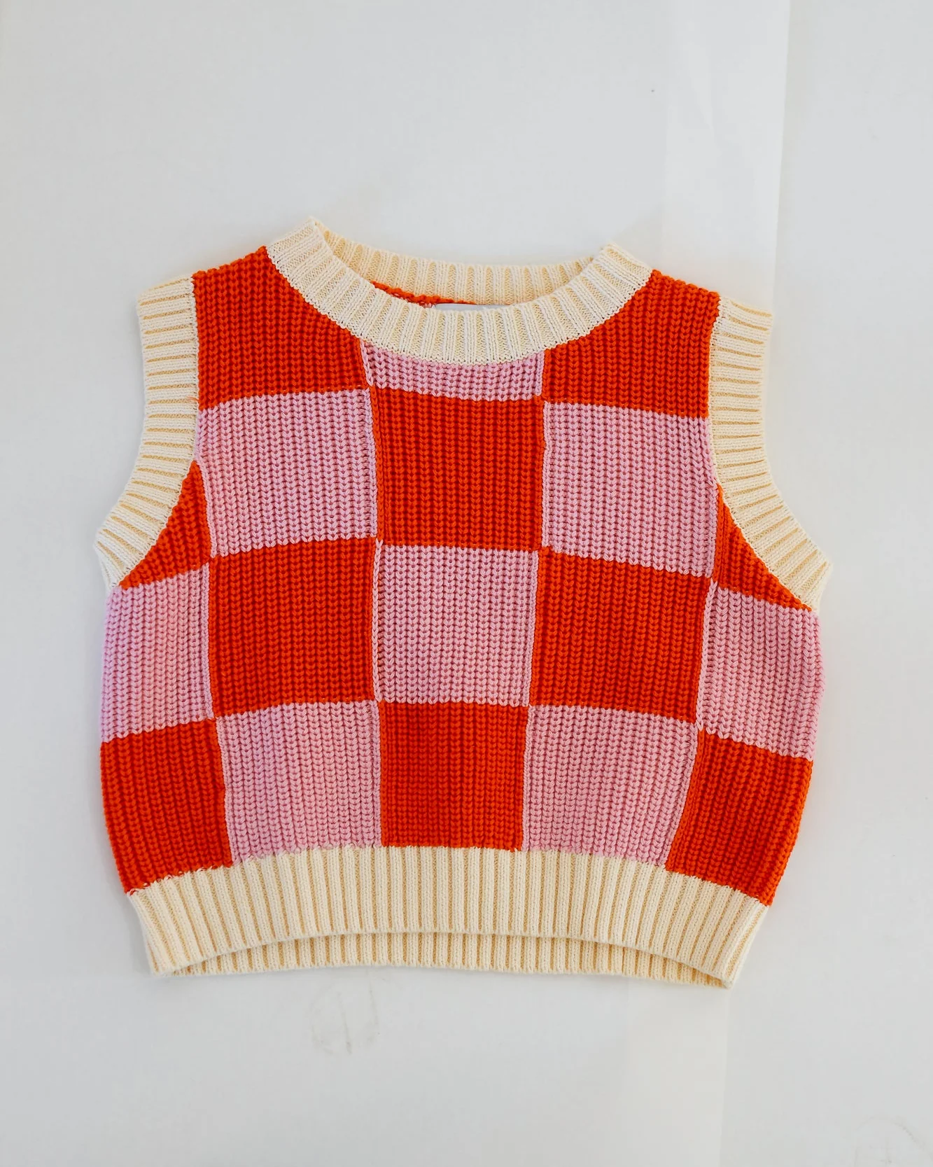 Nonno Vest - Pink & Orange Check - Image 3