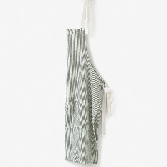 Washed Cotton Apron - Olive Stripe - Image 2