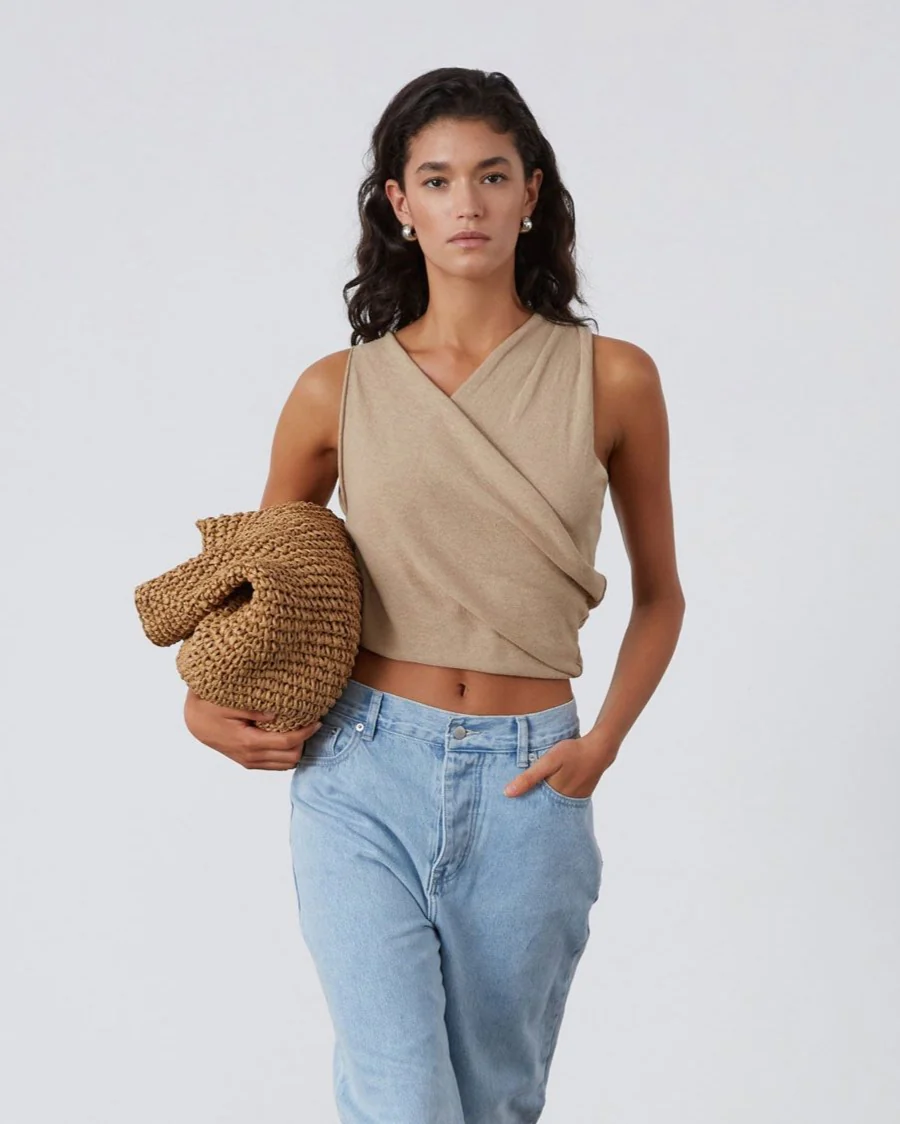 Camel Asymmetric Knit Top