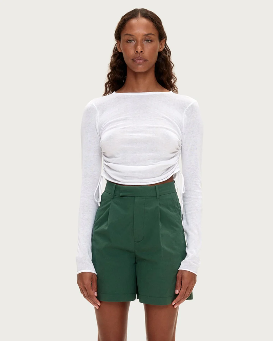Gathered Knit Top - White