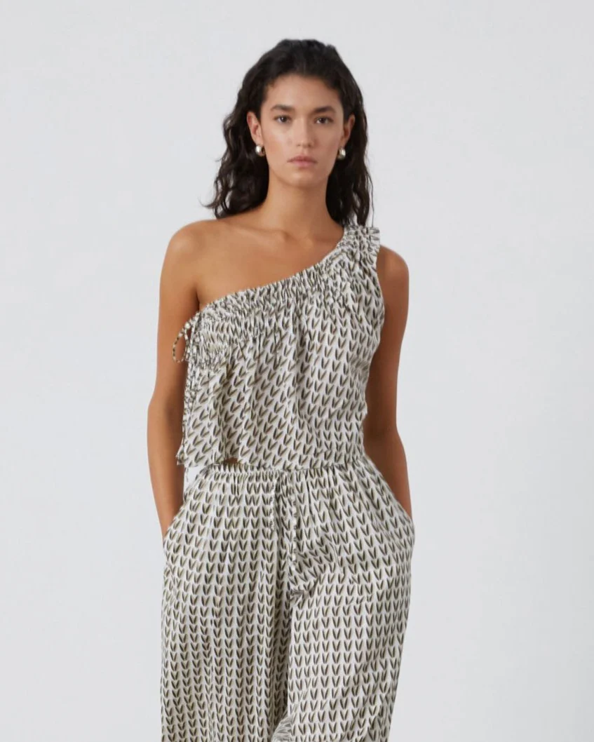 Pecan Ruched One Shoulder Top
