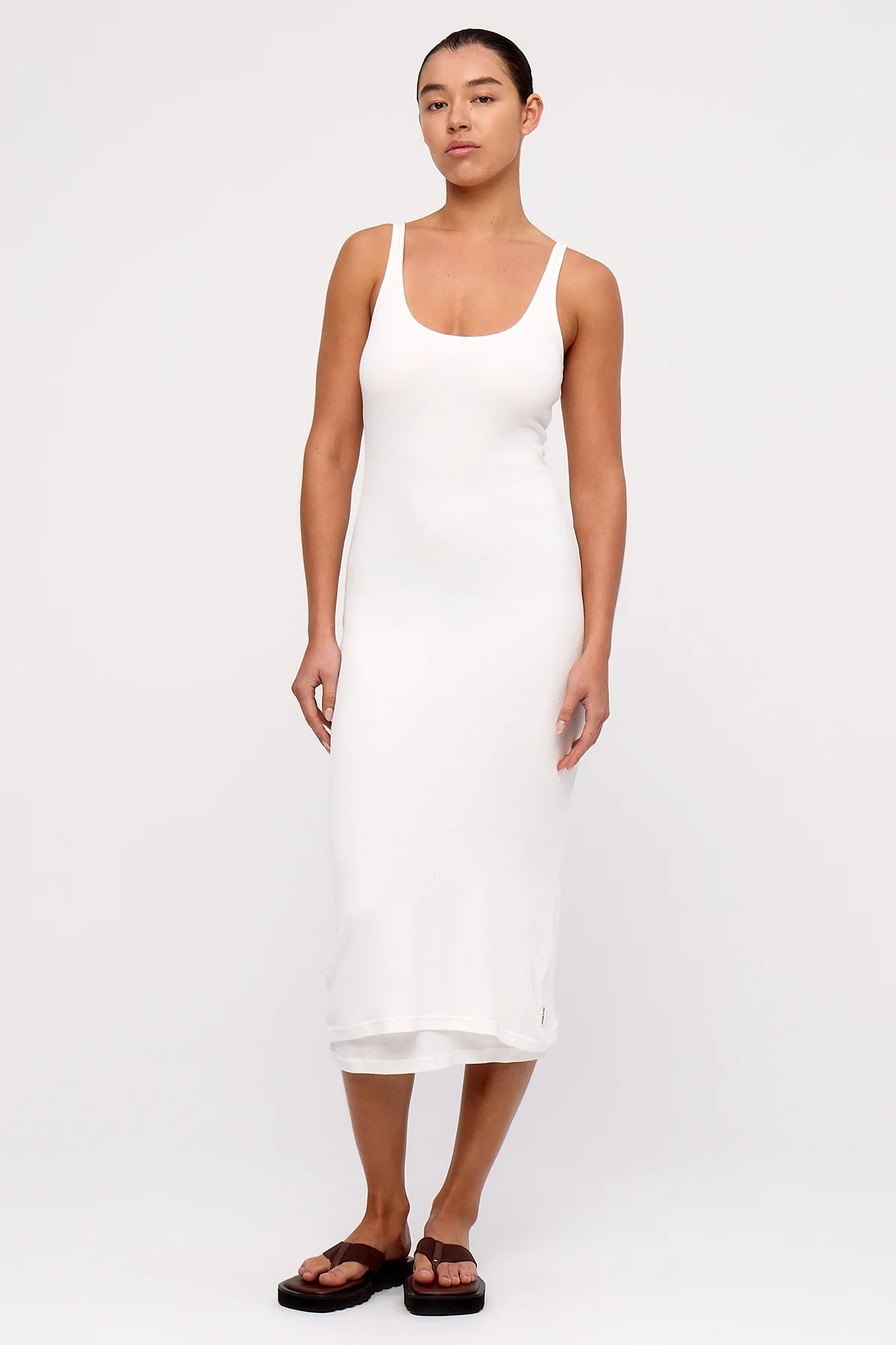 Rib Hemp Midi Dress - White - Image 3