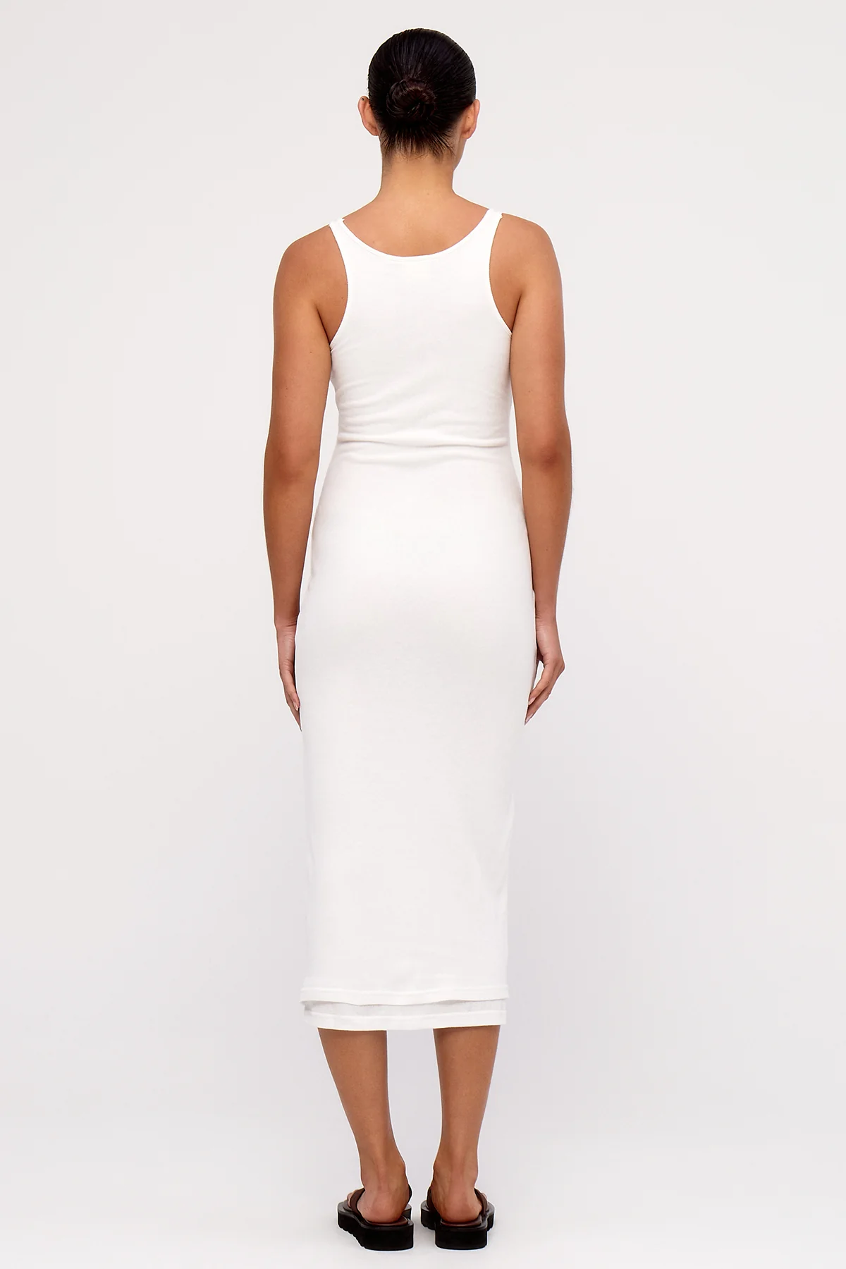 Rib Hemp Midi Dress - White - Image 4
